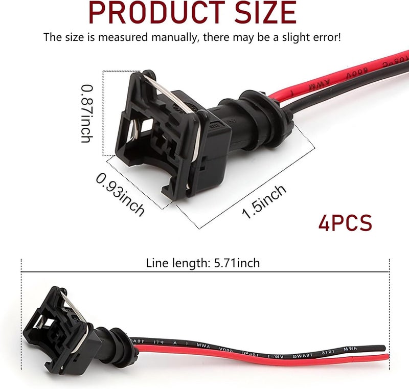 SLIMI 4 PCS Automotive Injector Connector, Waterproof Fuel Injector Socket with Extended Pigtail Harness Fitting, Universal for Most Cars (Black) - Image 2